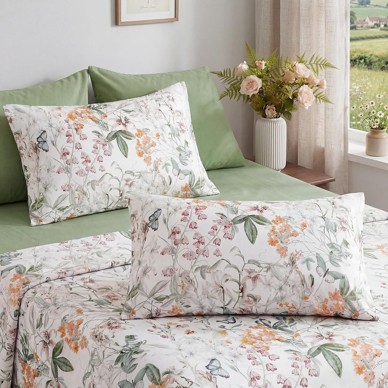 Bedorm King Size Pillow Cases Set 100% Cotton Pillow Covers 2 Pieces Yellow Flower Botanical Print Floral Pillow Case with Pocket Closure B…