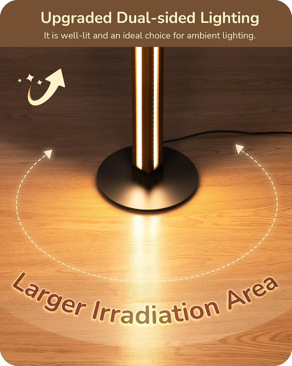 EDISHINE Wooden Floor Lamp, Upgraded Dual-Sided Lighting, Minimalist Floor Lamps for Living Room, Corner Lamp with Remote/Foot Control…