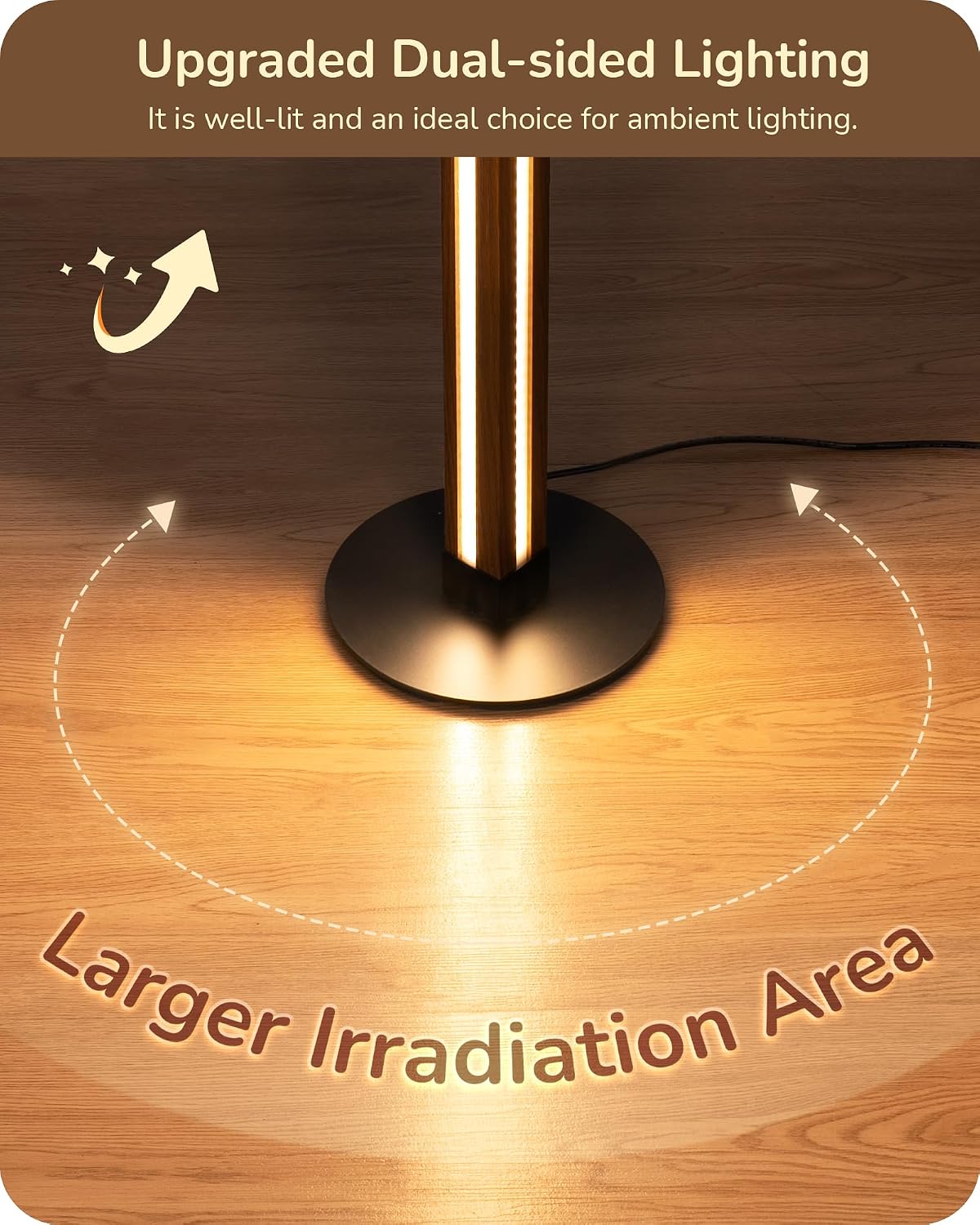 EDISHINE Wooden Floor Lamp, Upgraded Dual-Sided Lighting, Minimalist Floor Lamps for Living Room, Corner Lamp with Remote/Foot Control…