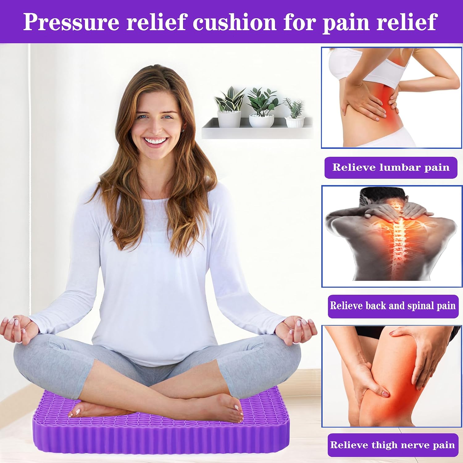 Auvivasital Innovative Gel Seat Cushion for Long Sitting, Soft and Breathable, Seat Cushion for Back, Sciatica, Hip, Tailbone, Used…