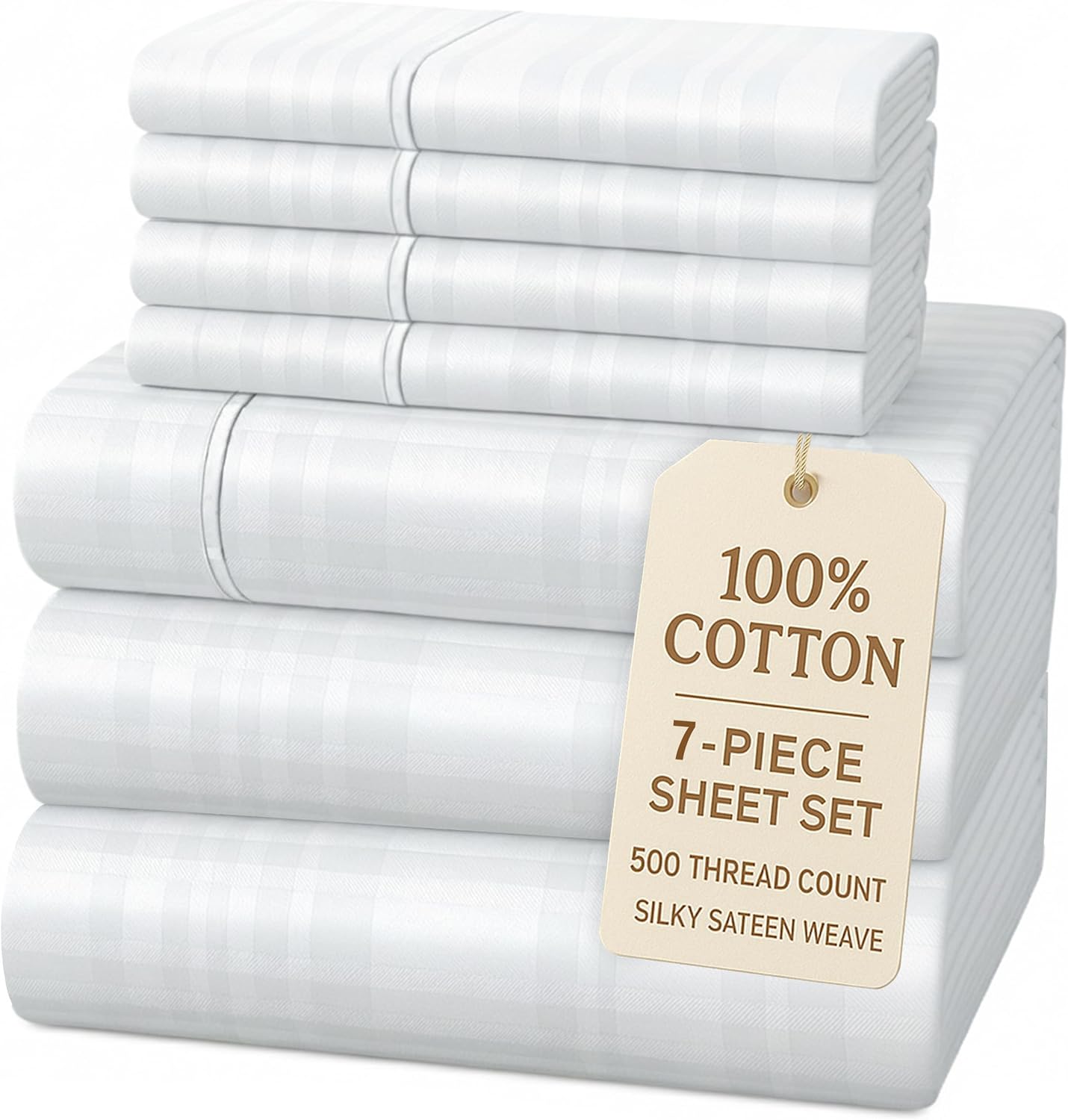Casa Platino 100% Cotton Split King Sheet Set - Striped 500 TC, 7 Pcs - Soft & Comfy Luxury Split King Bed Sheet Set for Adjustable Beds…