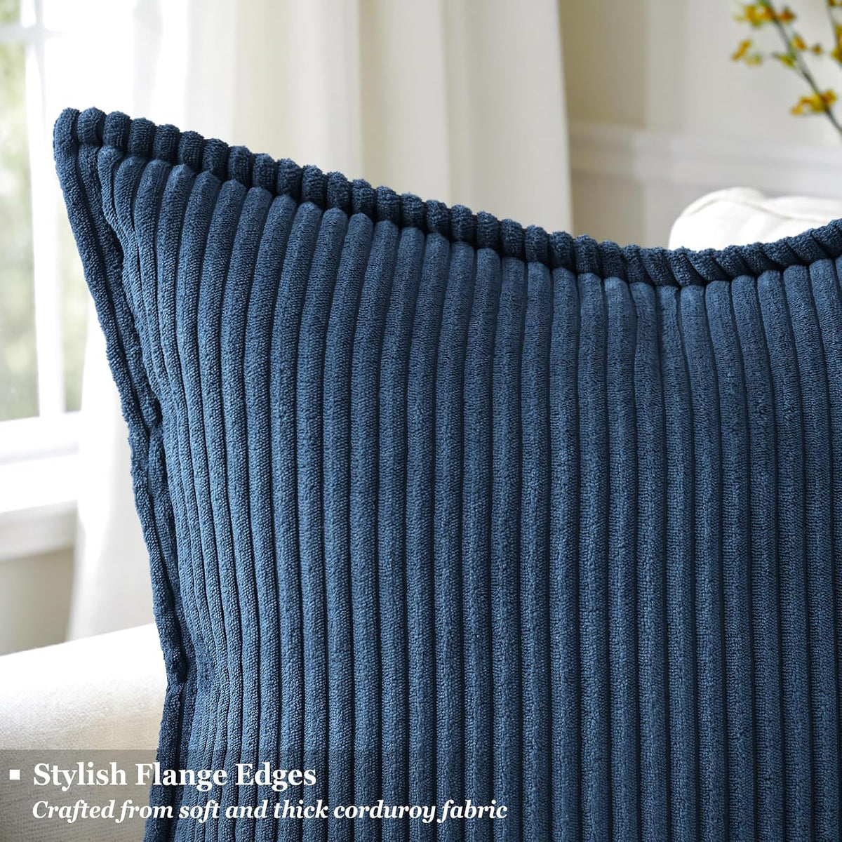 decorUhome Summer Corduroy Navy Blue Throw Pillow Covers 16x16 Set of 2 Decorative Soft Boho Farmhouse Couch Pillow Covers for Living Room…
