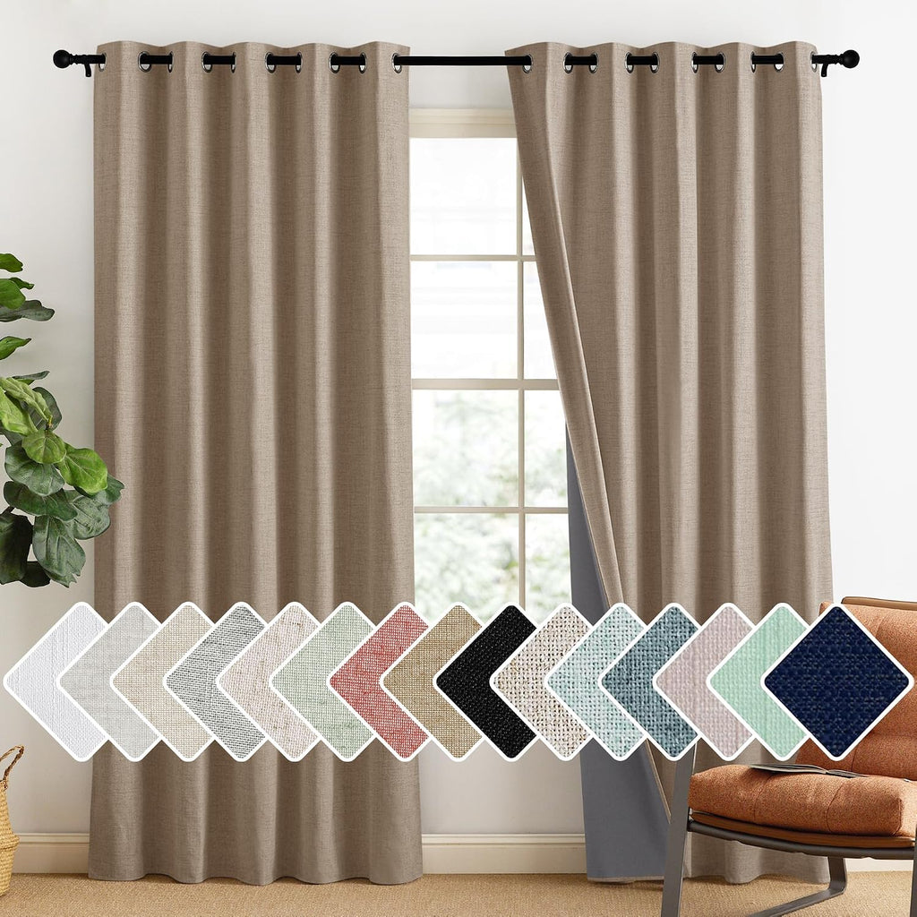 NICETOWN Burlap Vintage Open Linen Weave Flax Thermal Curtains, 100% Blackout Curtains 90" Long for Dining Room, Soundproof Window…
