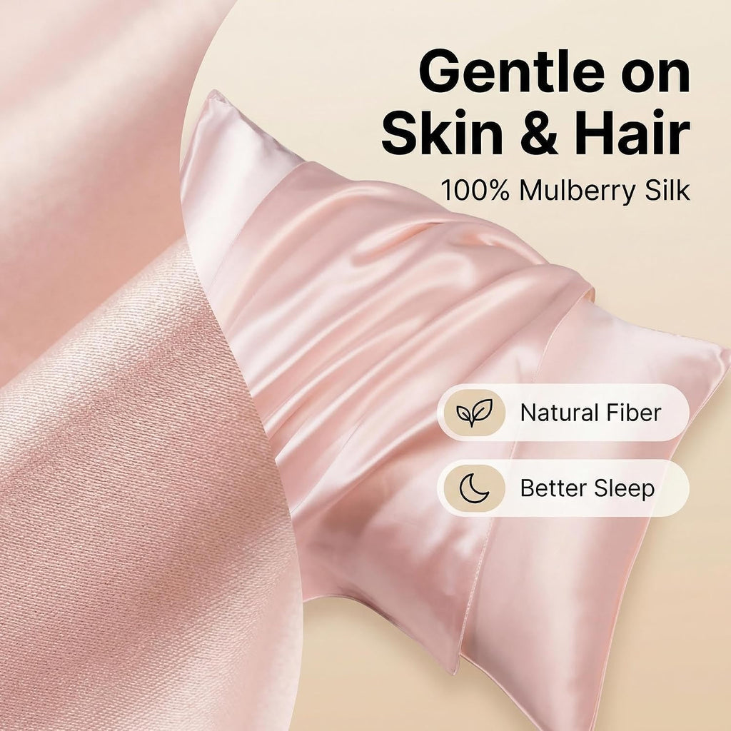 JUWENIN, Luxury Satin Pillowcase with Zipper (Silky Satin Pillow Case for Hair) Set of 2 (Standard, Blush Pink)