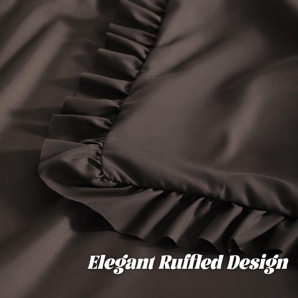 Bedsum Ruffled Pillow Shams Standard 20x26 Set of 2, Brushed Microfiber Pillowcases with Envelope Closure, Soft Wrinkle-Resistant, Dark Bro…