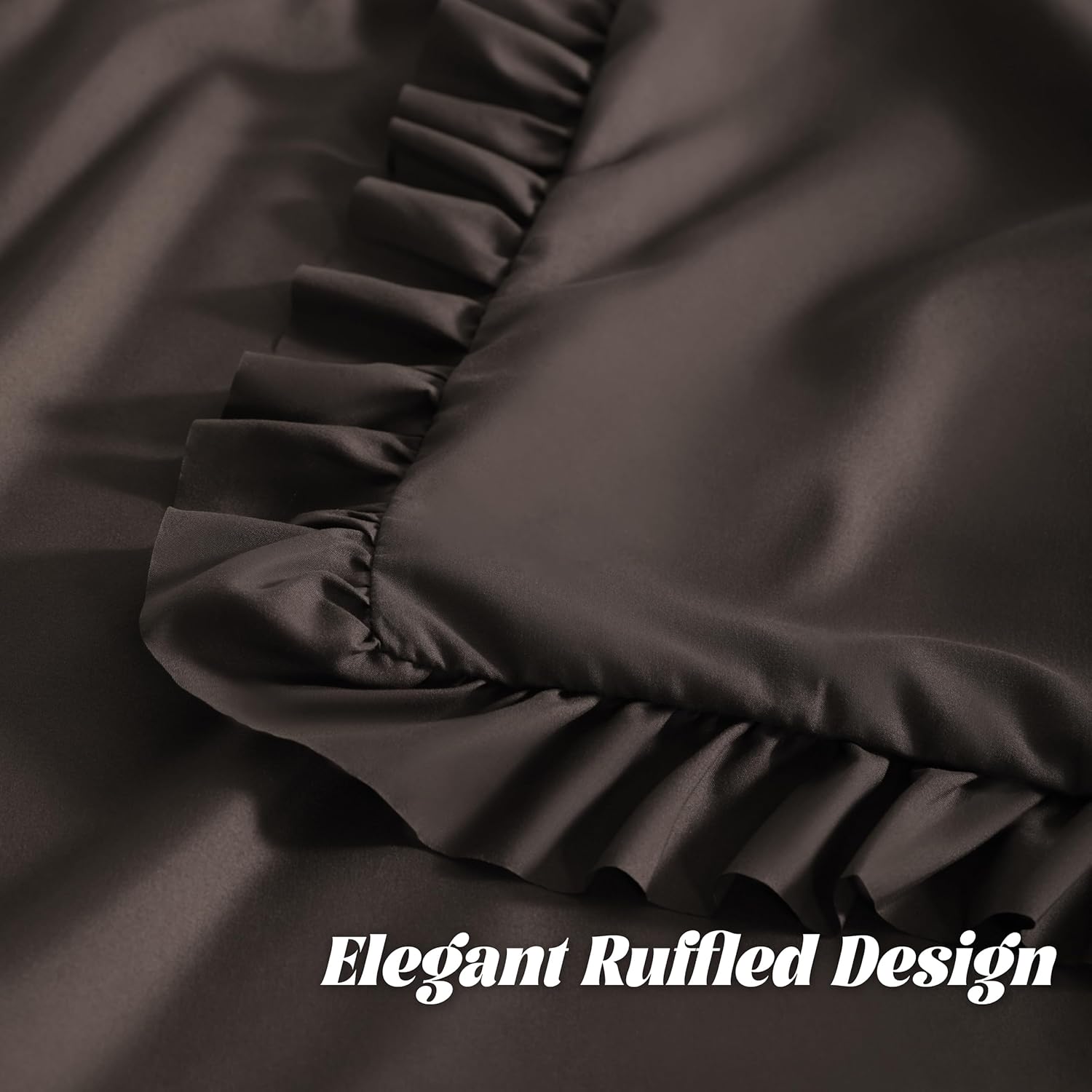 Bedsum Ruffled Pillow Shams King 20x36 Set of 2, Brushed Microfiber Pillowcases with Envelope Closure, Soft Wrinkle-Resistant, Dark Brown