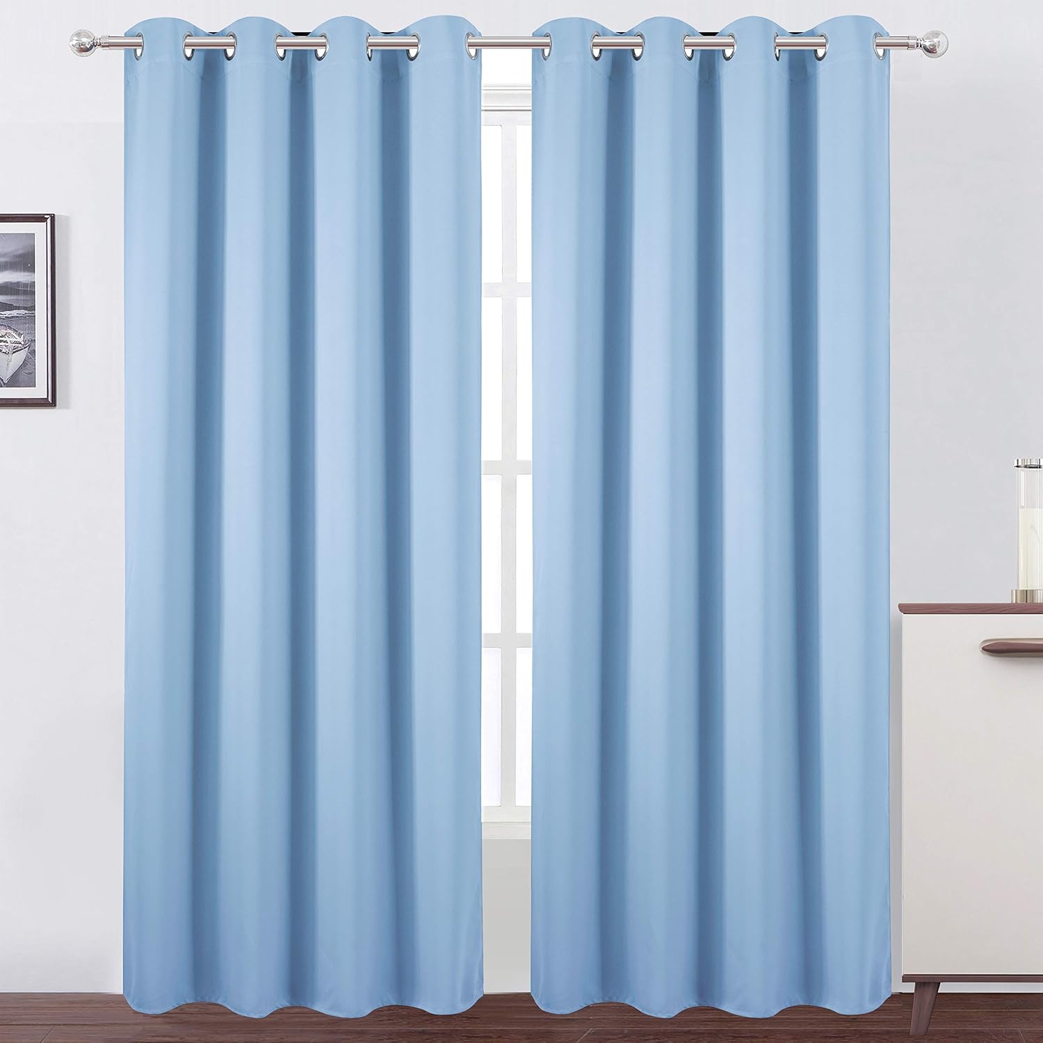 Lemomo Sky Blue Thermal Blackout Curtains/52 x 95 Inch/Set of 2 Panels Room Darkening Curtains 95 Inch Blue