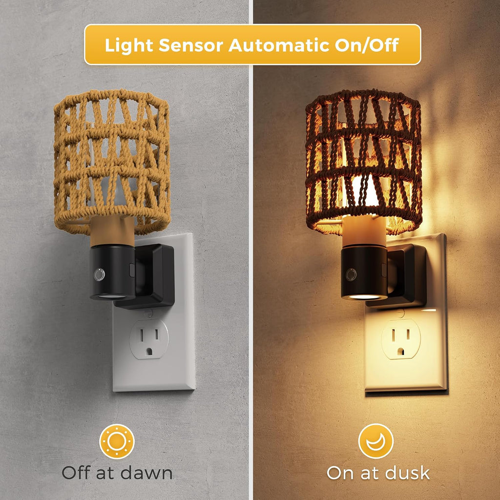L LOHAS LED Night Lights Plug into Wall, 2 Pack Cylindrical Ironwork Boho Lampshade Decor Night Light, 350° Rotatable Dusk to Dawn Sensor…
