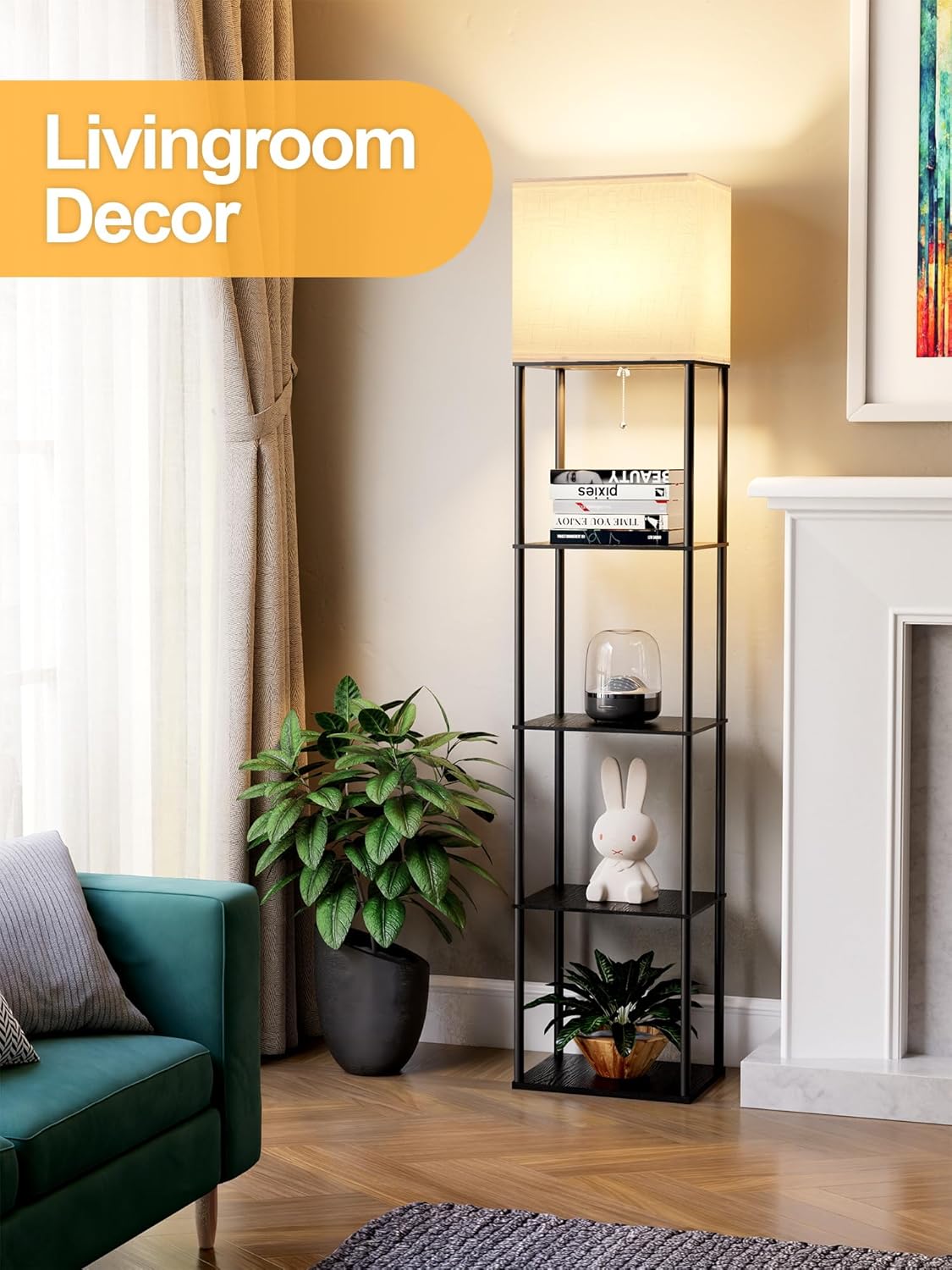 Large Floor Lamp with Shelves, 5-Tier Tall Floor lamp with for Living Room, Shelf Floor Lamp with 3 CCT LED Bulb, Corner Display Standing…