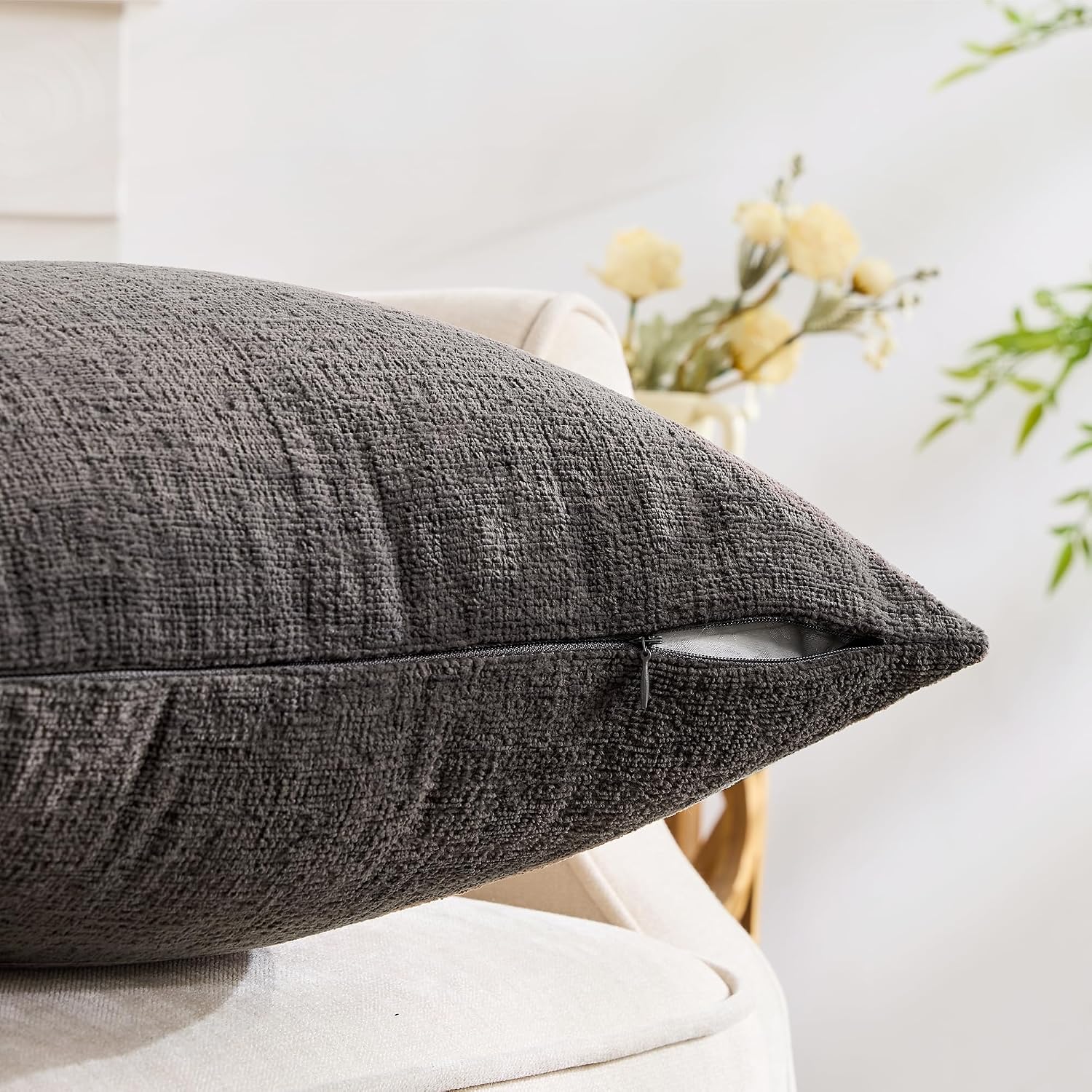 Gawamay Set of 2 Soft Textured Chenille Throw Pillow Covers 18x18 Inch (45x45 CM), Decorative Pillowcases Cushion Covers for Farmhouse Home…