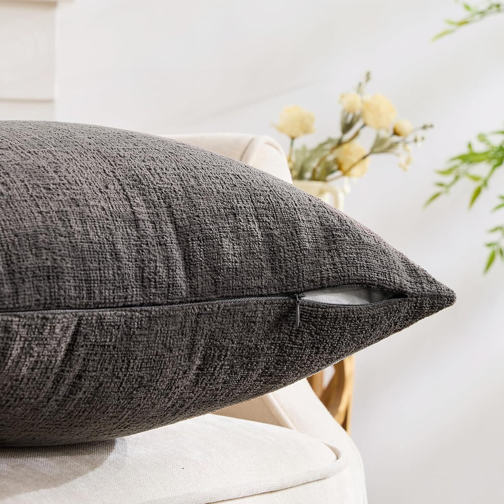 Gawamay Set of 2 Soft Textured Chenille Throw Pillow Covers 24x24 Inch (60x60 CM), Decorative Pillowcases Cushion Covers for Farmhouse Home…