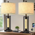 Tobusa 26’’ Farmhouse Table Lamps for Living Room with Crystal Night Light Set of 2, Modern Nightstand Lamps with 2 USB Ports, Vintage Home…
