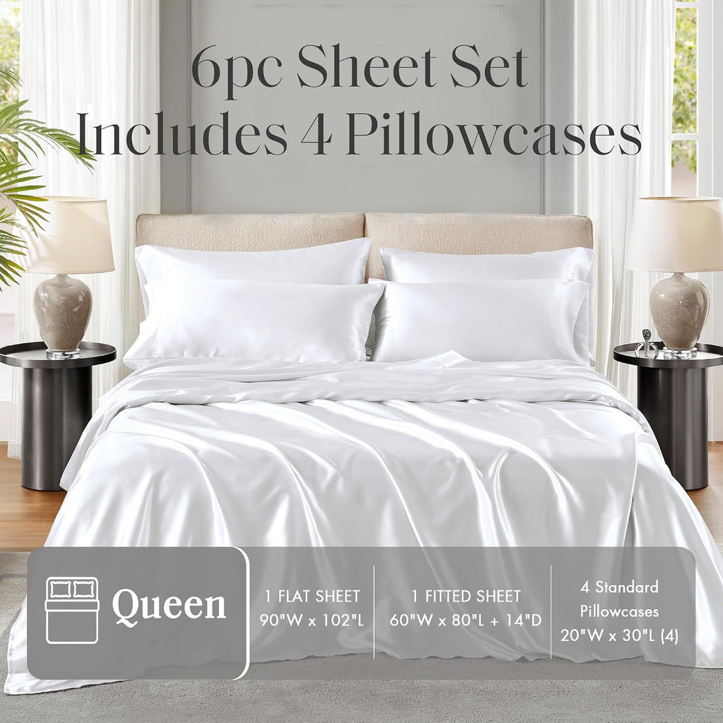 Madisonpark Madison Park Essentials Satin Sheet Set Luxury and Silky with Natural Sheen, Elastic 14" Pocket fits up to 16" Mattress, All Ar…