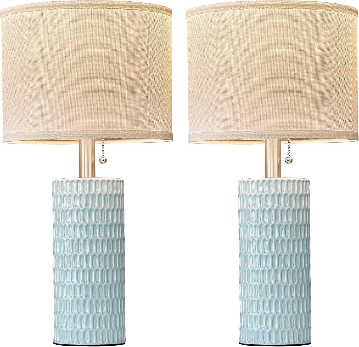 Reaketon Table Lamps for Living Room Set of 2, Ceramic Table Lamps for Bedroom, 20" Modern Lamps for Night Stands, Blue