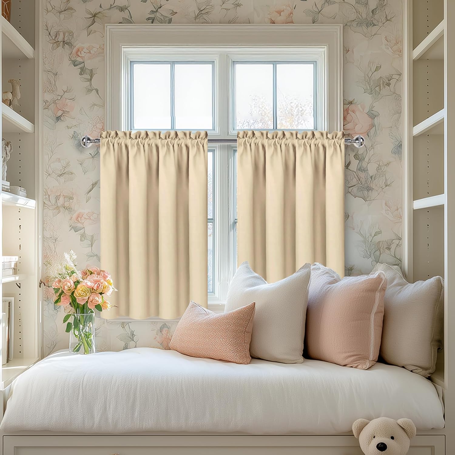 DWCN Beige Room Darkening Curtains for Kitchen/Bedroom, 60 x 36 inches Long - Energy Saving Window Drapes for Nursery with Rod Pocket…