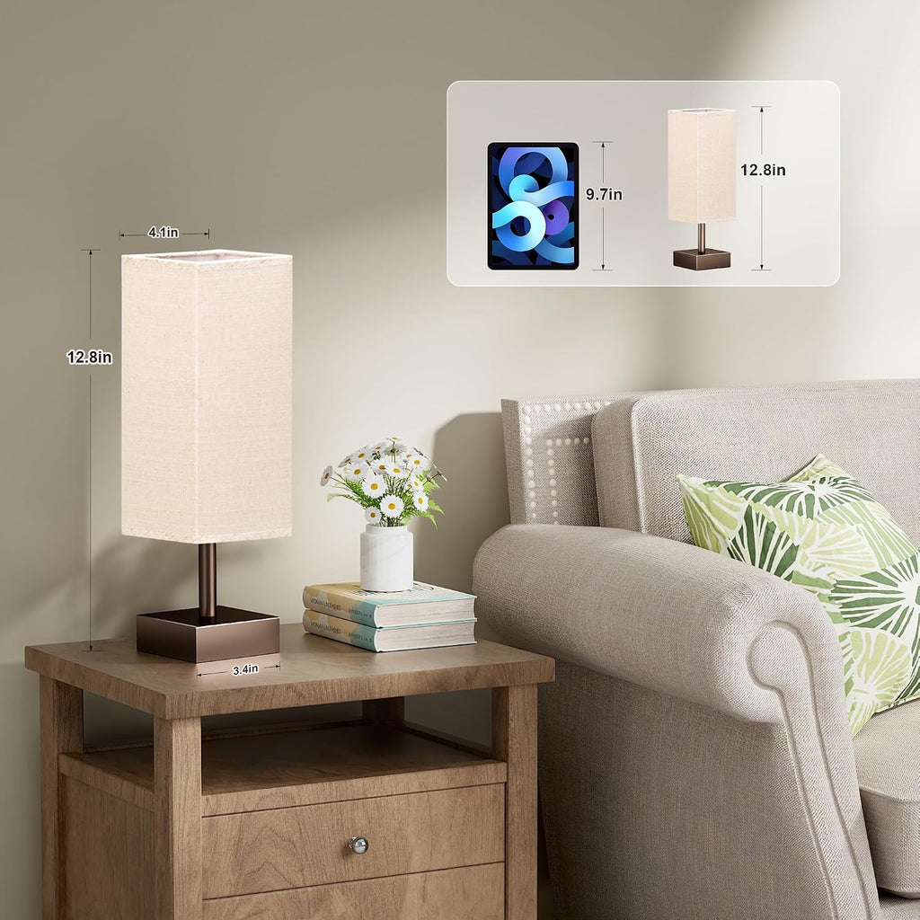 aooshine Brown Small Table Lamp - Bedside Lamp for Bedroom, Minimalist Nightstand Lamp with Square Shade, Desk Lamp for Kids Room