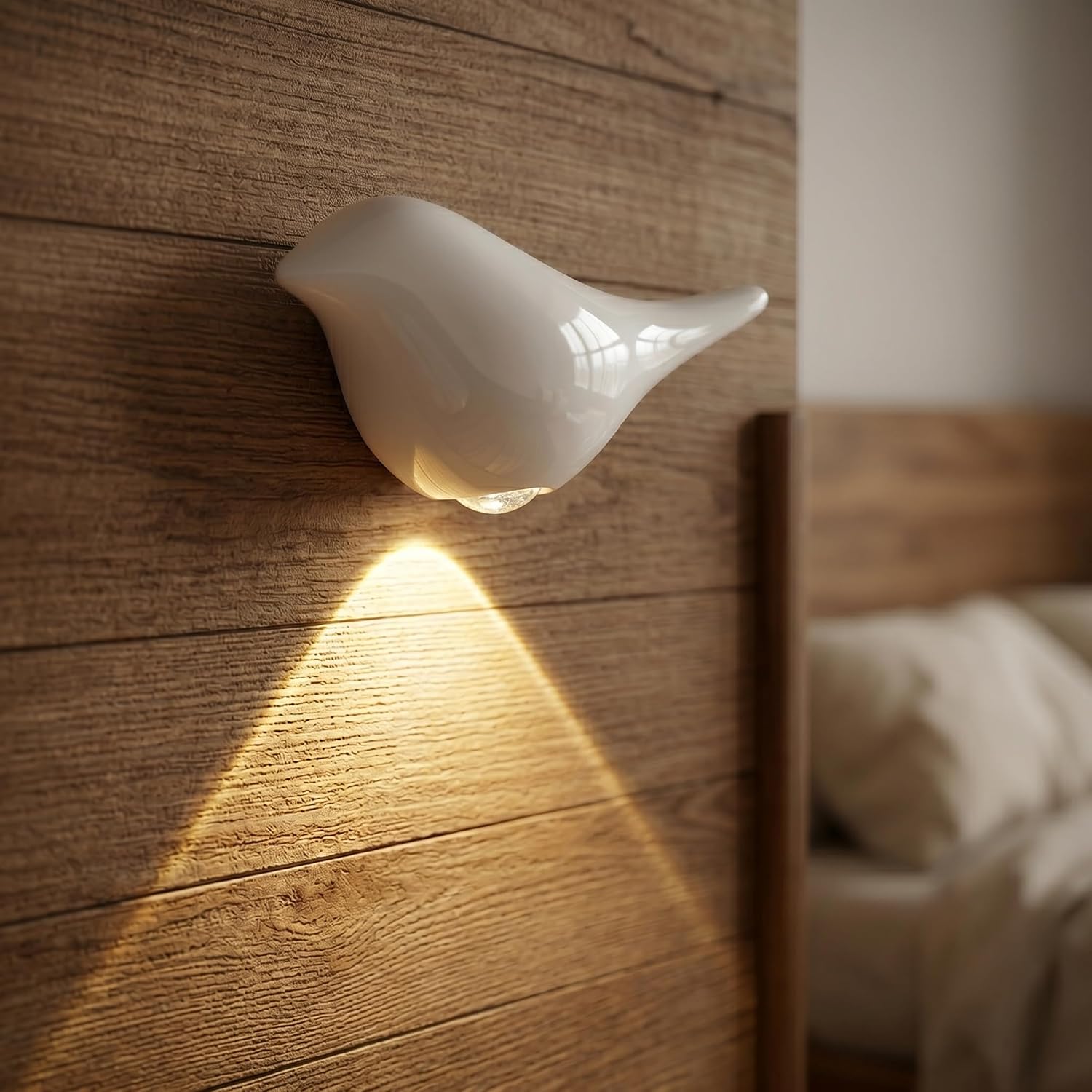 White Motion Sensor Night Light Indoor, Magnetic Wall Lamp, Rechargeable LED Bird Lamp, Wireless Stick On Light with Warm Soft Glow, Auto…