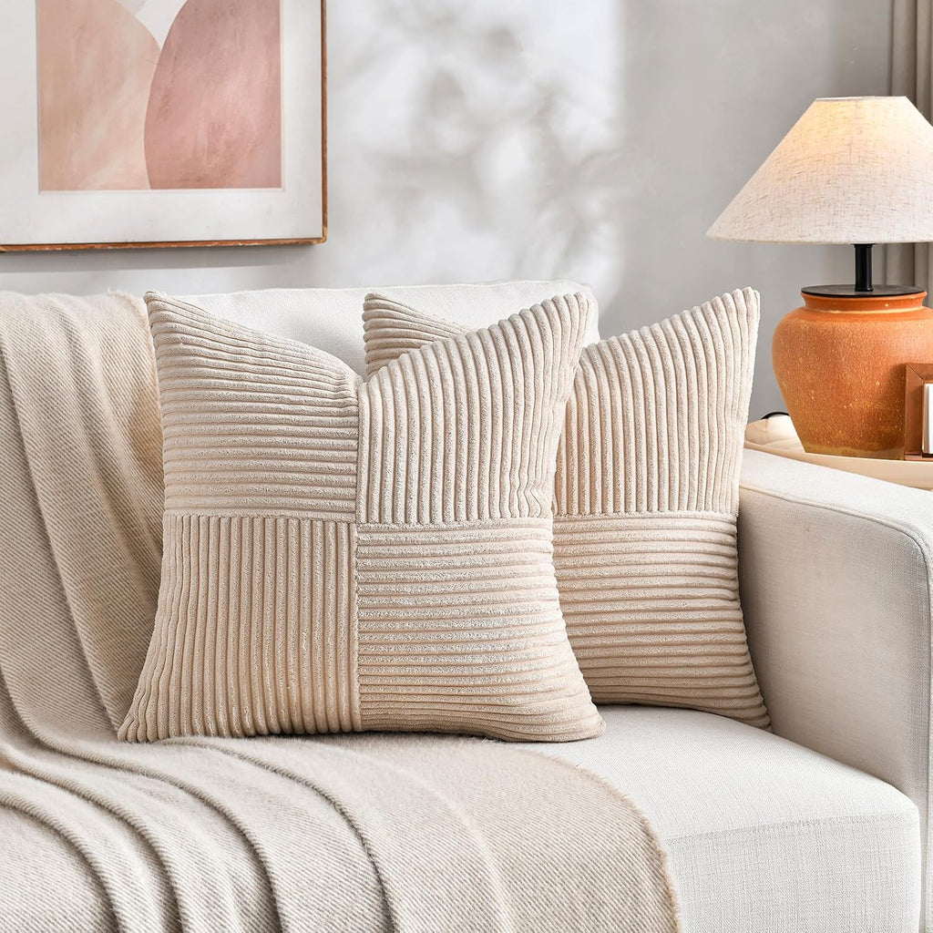 Fancy Homi 2 Packs Tan Decorative Throw Pillow Covers 16x16 Inch for Living Room Couch Bed Sofa, Farmhouse Boho Home Decor, Soft Corss…