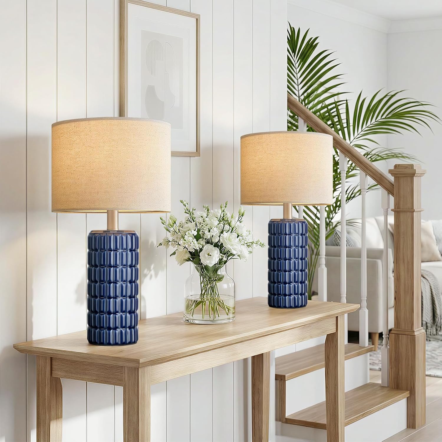SeealleLighting 23" Modern Ceramic Table Lamps Set of 2 - Table Lamps for Living room, Farmhouse Bedside Night Stands Lamp for Bedroom, Whi…