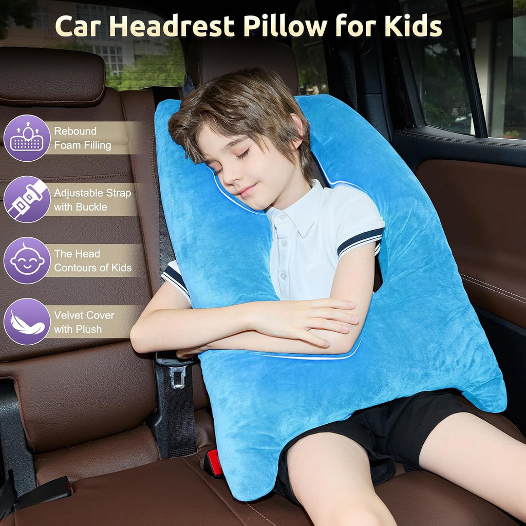 Car Pillow for Kids Travel Pillow with Adjustable Strap, Kids Floor Pillows Cushions for Adults and Children to Support Head and Body…