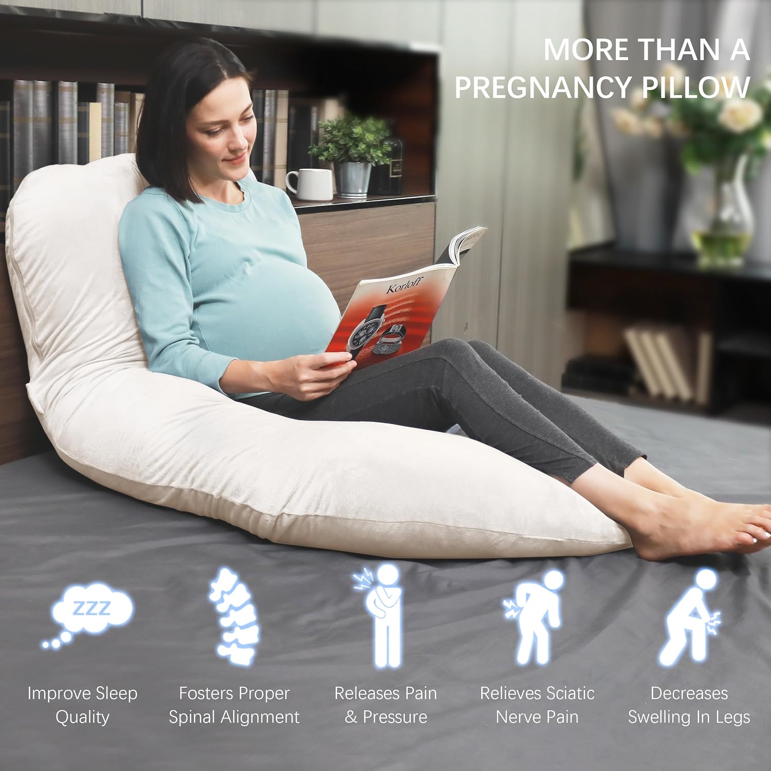 Moonpark MOON PARK Pregnancy Pillows for Sleeping - U Shaped Full Body Maternity Pillow with Removable Cover - Support for Back, Legs, Bell…