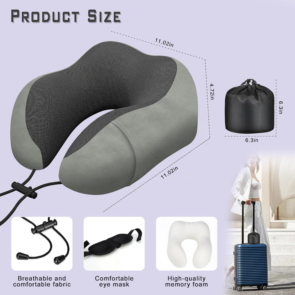Neck Travel Pillow, Upgraded Memory Foam Pillow for Airplane, Machine Washable, Adjustable Flight Pillow, Suitable for Sleeping Airplane…