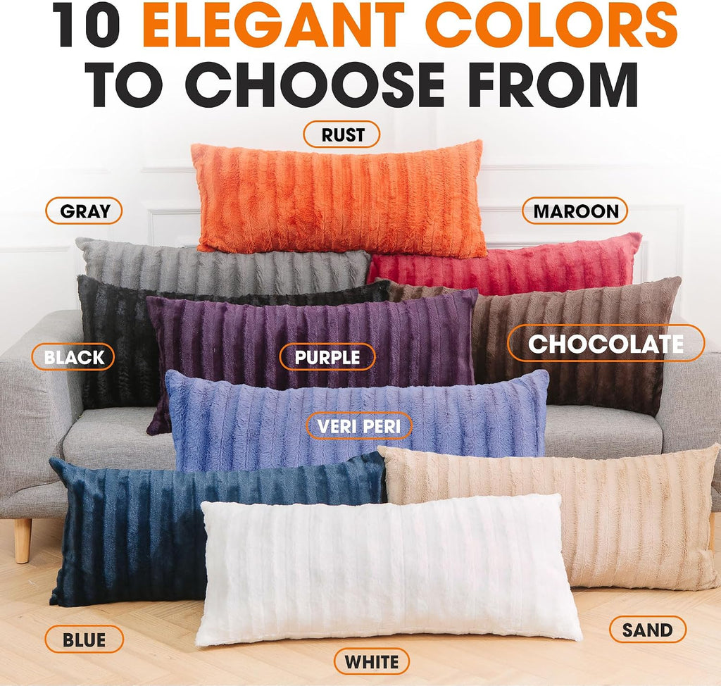 Cheer Collection Faux Fur Long Body Pillow - Accent Throw Pillow for Bed and Couch - Decorative Lumbar Pillow with Insert, Chocolate…