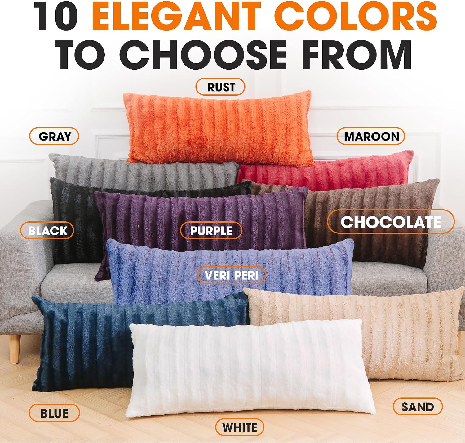 Cheer Collection Faux Fur Long Body Pillow - Accent Throw Pillow for Bed and Couch - Decorative Lumbar Pillow with Insert, Chocolate…