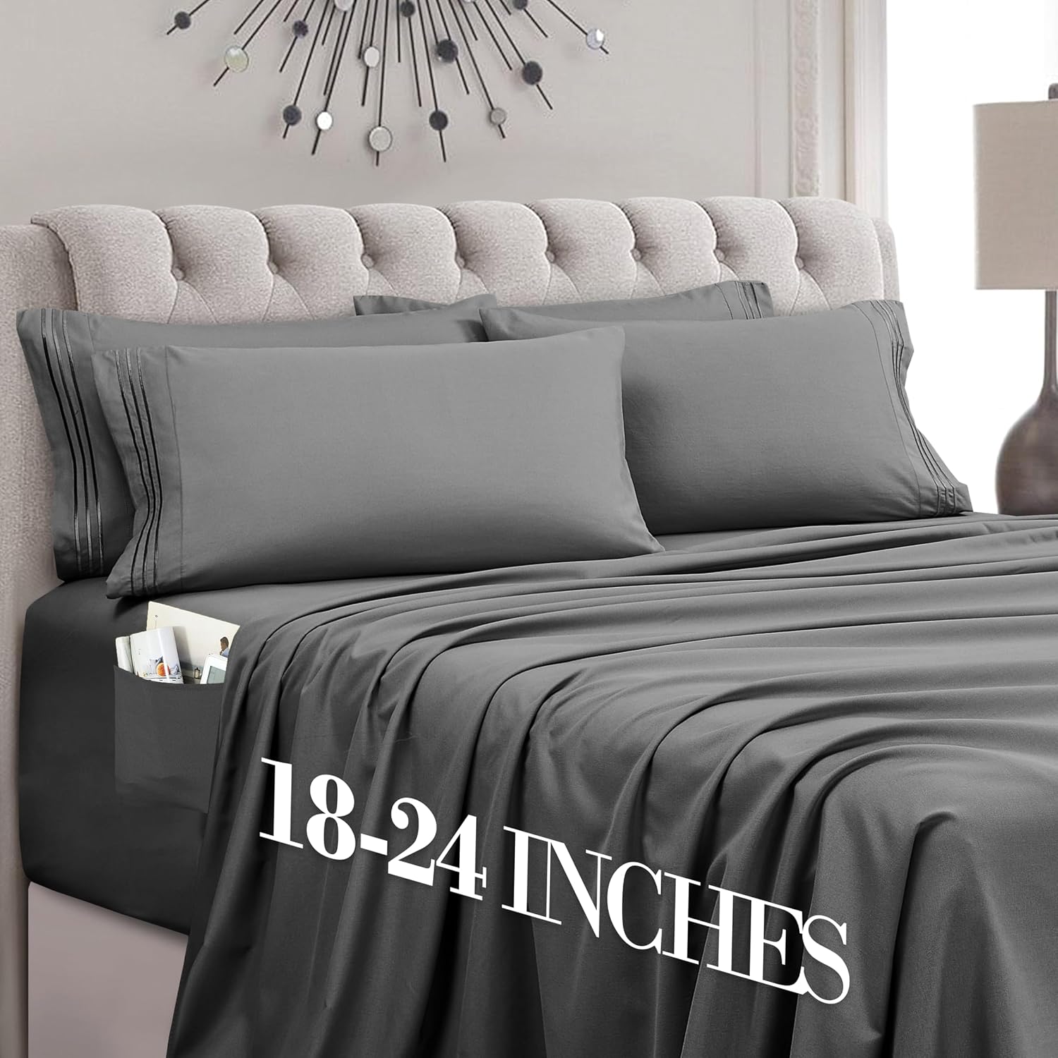 MocassiLuxuryBedding Mocassi Luxury 6-Piece Sheet Set, Ultra Soft 1800 Hotel Quality Microfiber Sheet Set, Fits Mattresses Up to 18 to 24 I…