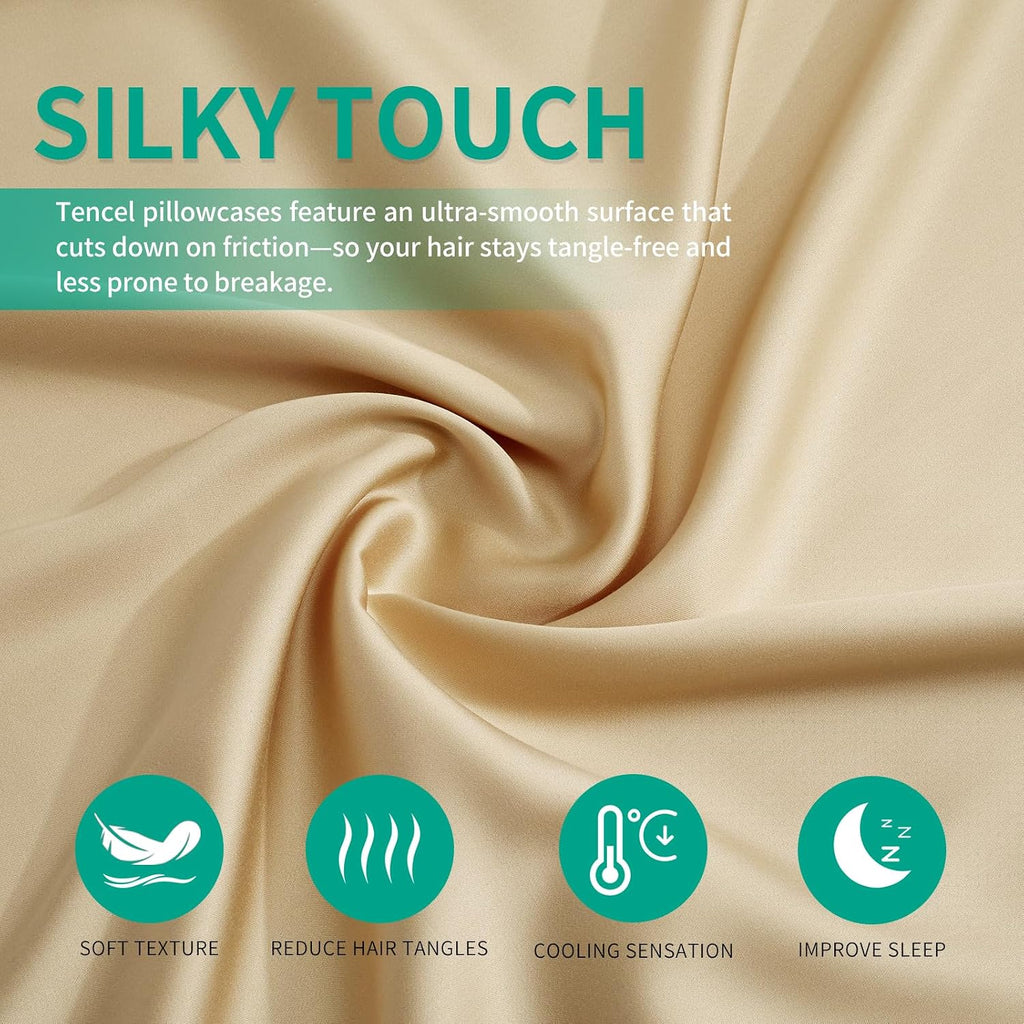 Stnomyhome Eucalyptus Tencel Cooling Pillowcase 2 Pack Queen Champagne | Moisture Wicking for Night Sweats | 3X Faster Drying | Oeko-TEX Ce…