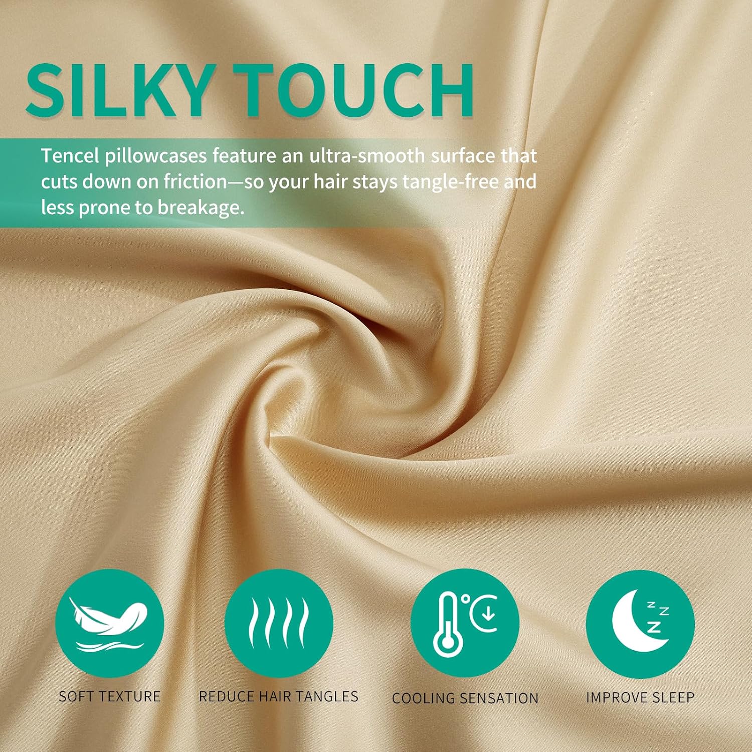 Stnomyhome Eucalyptus Tencel Cooling Pillowcase 2 Pack Queen Champagne | Moisture Wicking for Night Sweats | 3X Faster Drying | Oeko-TEX Ce…