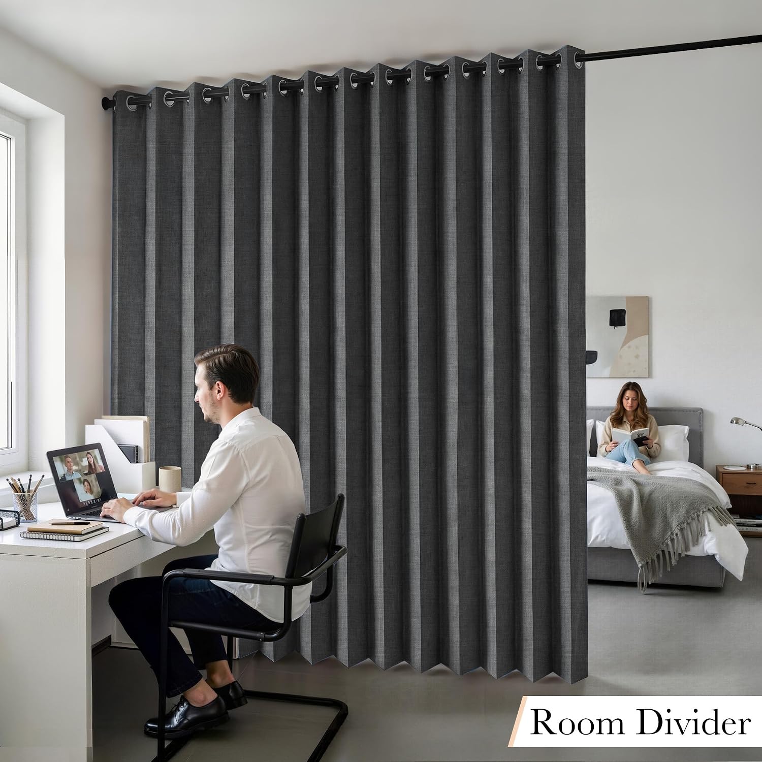 RYB HOME Accordion Style Room Divider Curtain-100% Blackout Folding Accordion Curtain for Sliding Glass Door/Bedroom, Privacy Assurd…