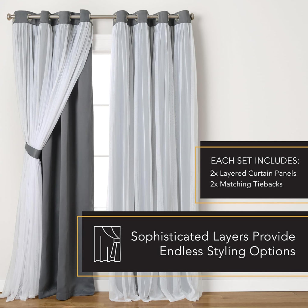 TOWN & COUNTRY LUXE Talia Double Layer Indoor Curtains, Sheer and Room Darkening Blackout, Grommet Top, Energy Efficient, 2-Pack Set…