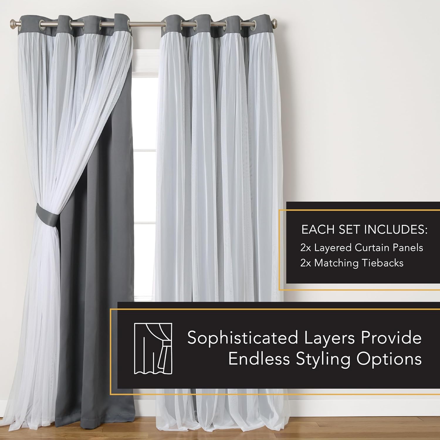 TOWN & COUNTRY LUXE Talia Double Layer Indoor Curtains, Sheer and Room Darkening Blackout, Grommet Top, Energy Efficient, 2-Pack Set…