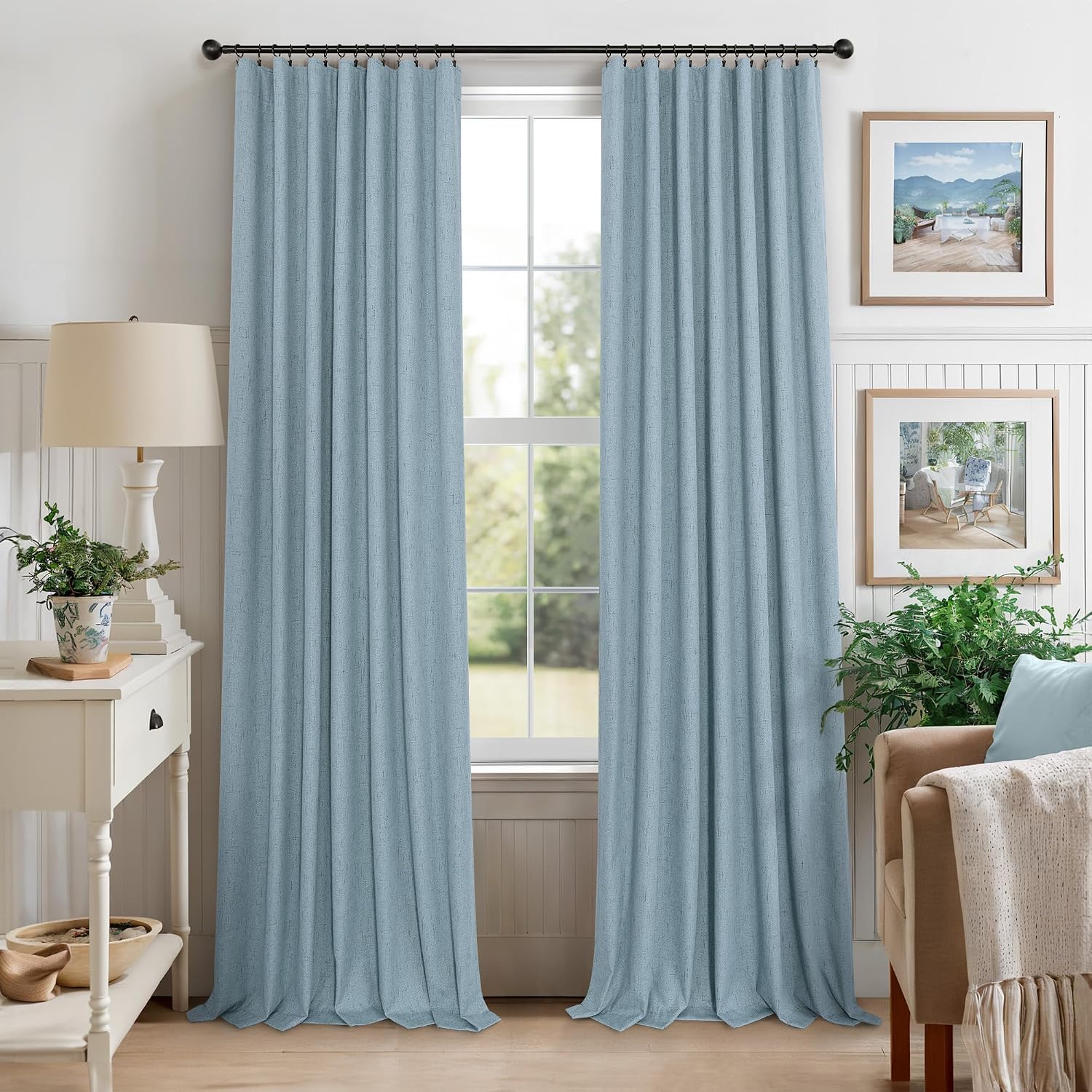 Pitalk Dusty Stone Blue Completely Blackout Curtains Back Tab Loop Pocket Bedroom Draperies Window Treatment Soundproof Thermal Black Out L…