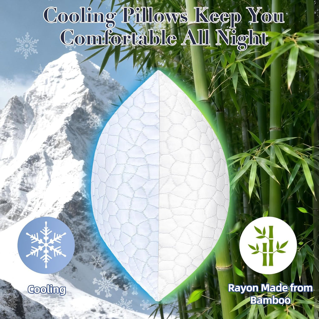 Yettbea Adjustable Shredded Memory Foam Pillows Queen Size Set of 2, Luxury Bamboo Cooling Pillow w/Washable Zippered Cover, Soft or Firm…
