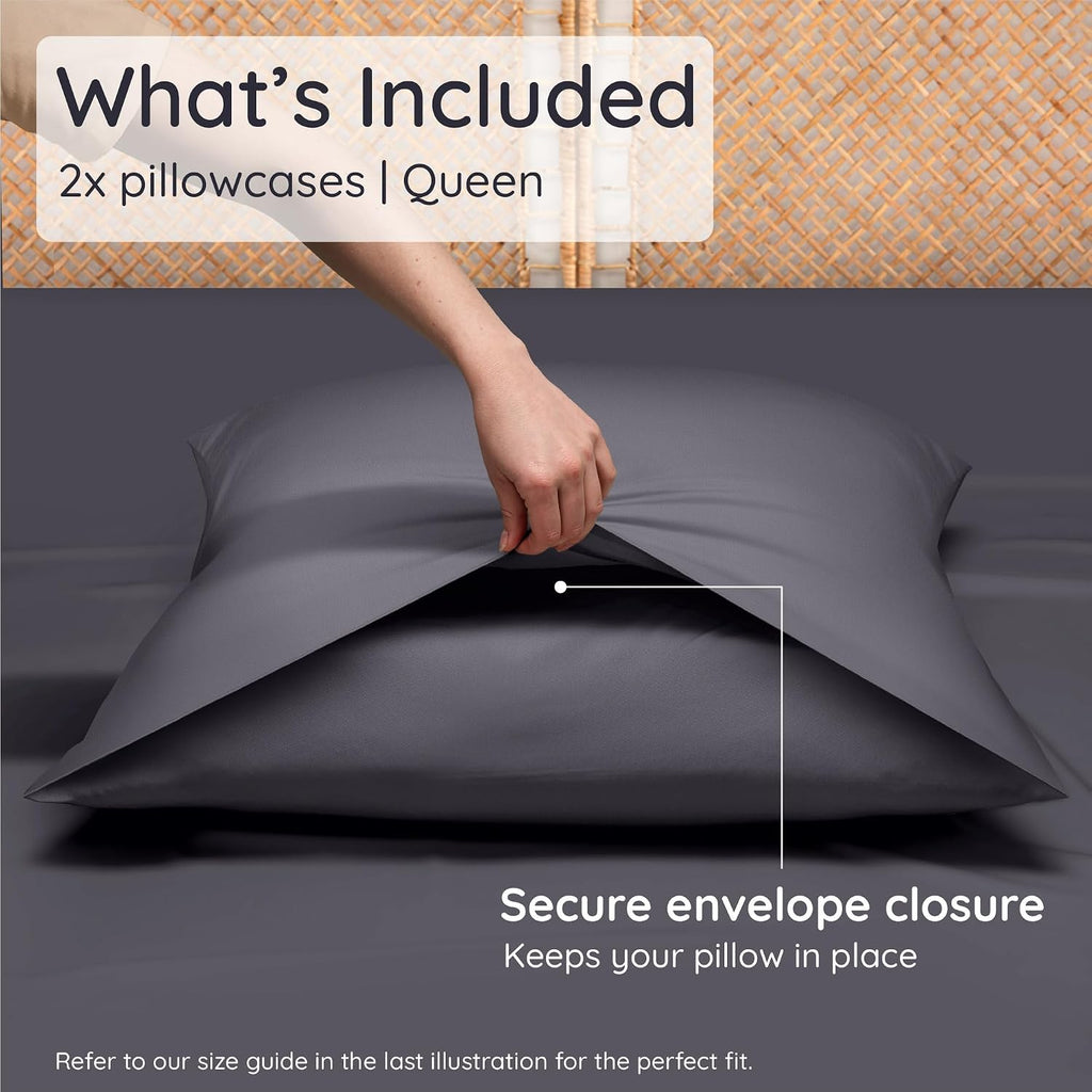 Bambaw 100% Viscose Derived from Bamboo Pillowcase Queen Size – Set of 2 Cooling Pillow Cases for Hot Sleepers, Envelope Pillow Cases Queen…
