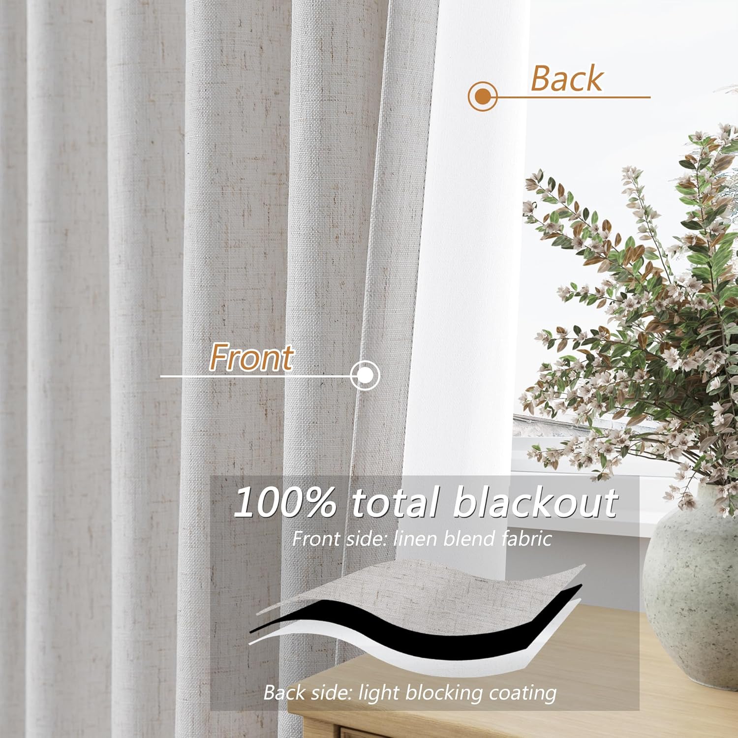 Guken Natural 100% Blackout Curtains 102 Inch Length 2 Panels Set for Living Room Bedroom Back Tab Winter Thermal Insulated Black Out High…