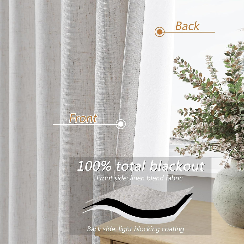 Guken Natural Extra Long 100% Black Out Curtains 120 Inch Length 2 Panels Set for Living Room Bedroom Back Tab Thermal Insulated Blackout L…