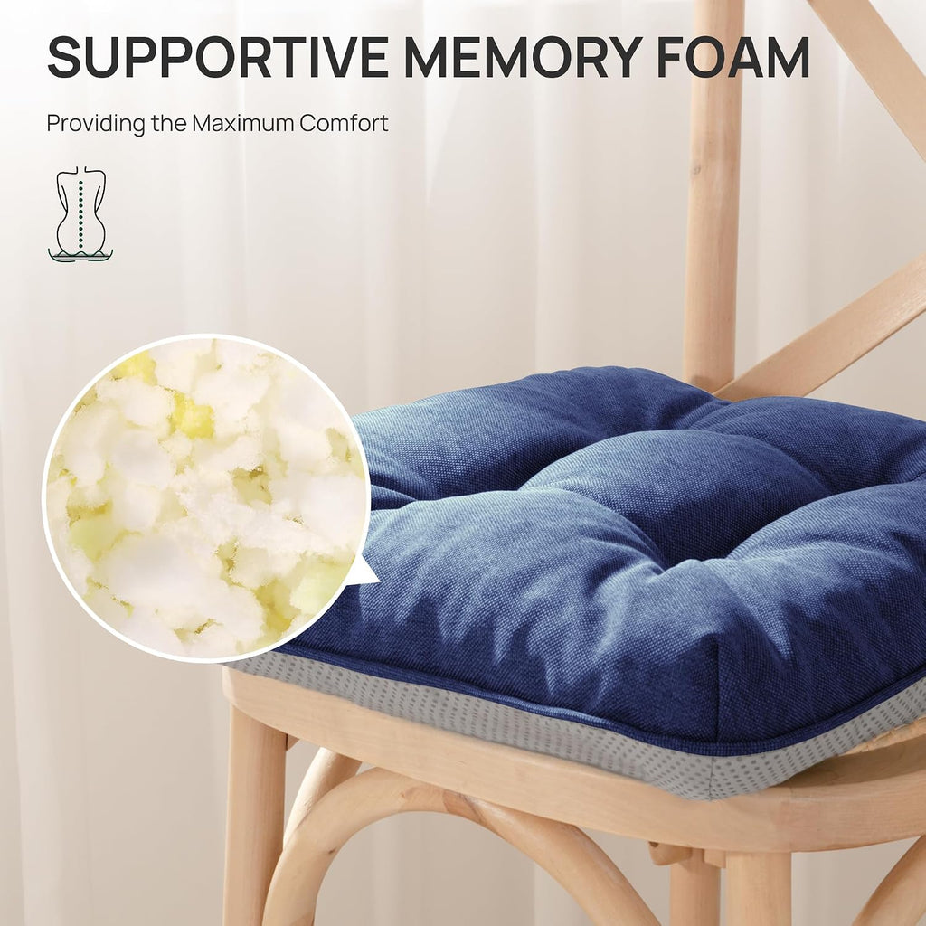 Love's cabin Memory Foam Chair Cushions Set of 4, 19"x19"x3.5" Indoor & Outdoor Seat Pads for Dining, Kitchen, Office, Patio Chairs - Navy