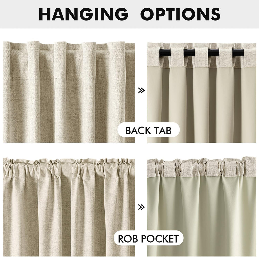 Miulee 100% Blackout Linen Curtains for Bedroom, Cream Solid Luxury Decor Thermal Insulation Room Darkening Drapes for Living Room Nursery…