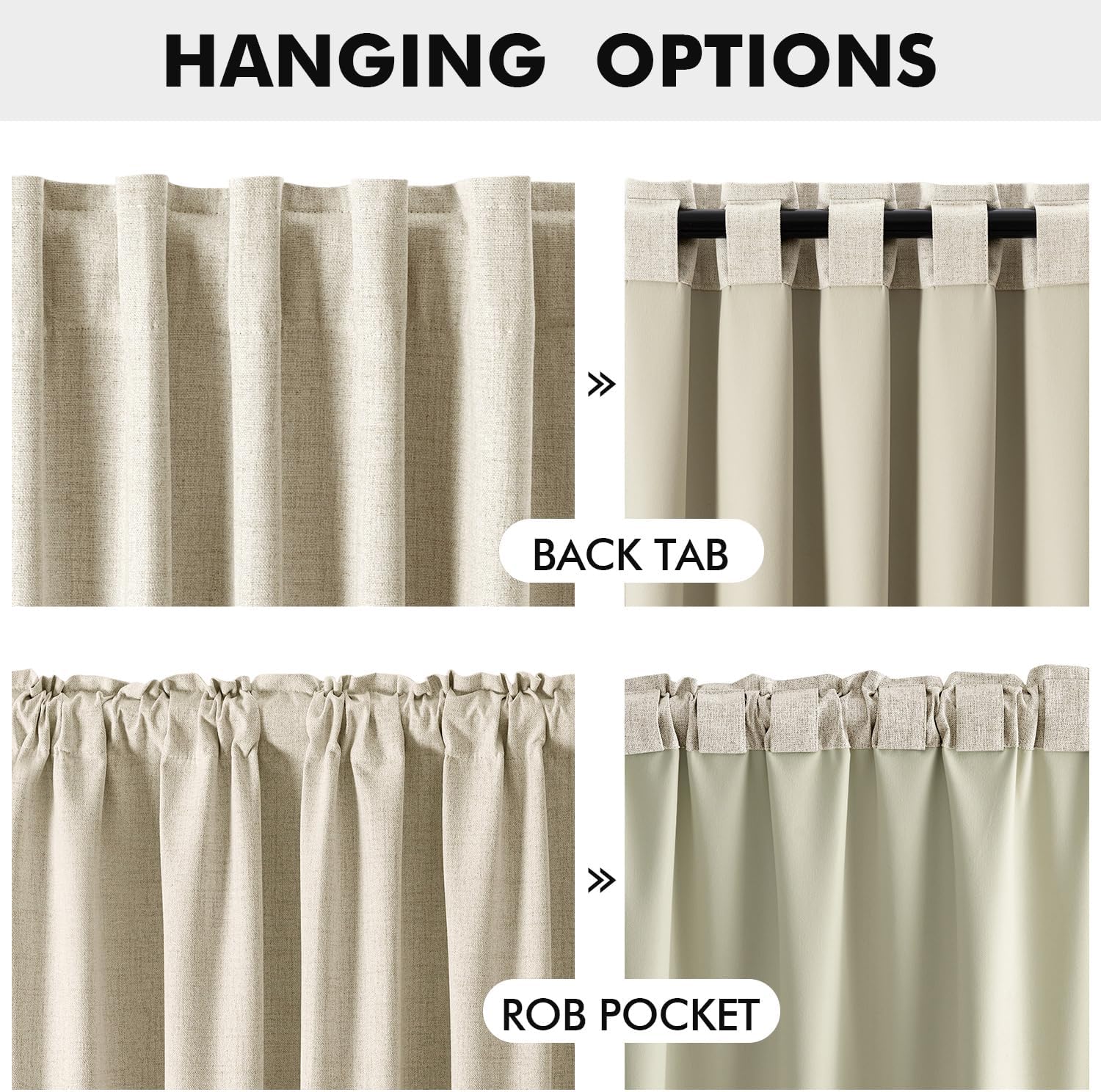 Miulee 100% Blackout Linen Curtains for Bedroom, Cream Solid Luxury Decor Thermal Insulation Room Darkening Drapes for Living Room Nursery…