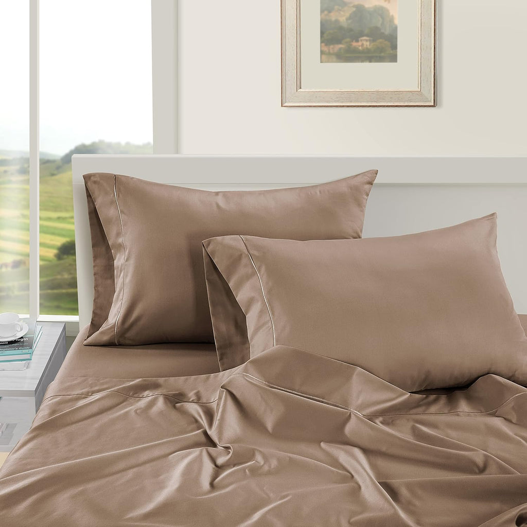 LaneLinen LANE LINEN Pillow Case Covers King Set of 2 100% Egyptian Cotton Sateen Soft Cool & Smooth Cases - Taupe Cotton
