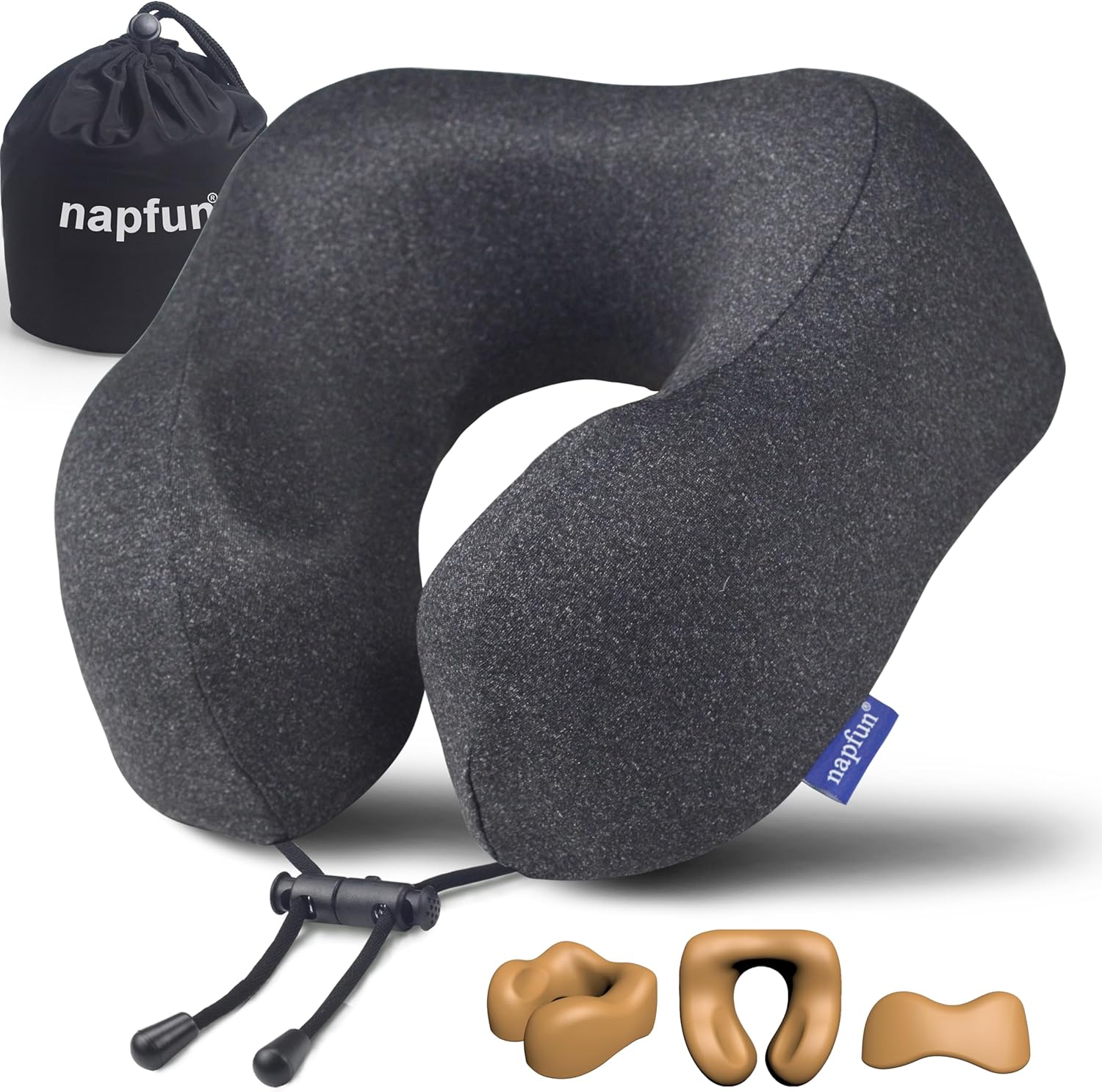 napfun Neck Pillow for Traveling, Upgraded Travel Neck Pillow for Airplane 100% Pure Memory Foam Travel Pillow for Flight Headrest Sleep…
