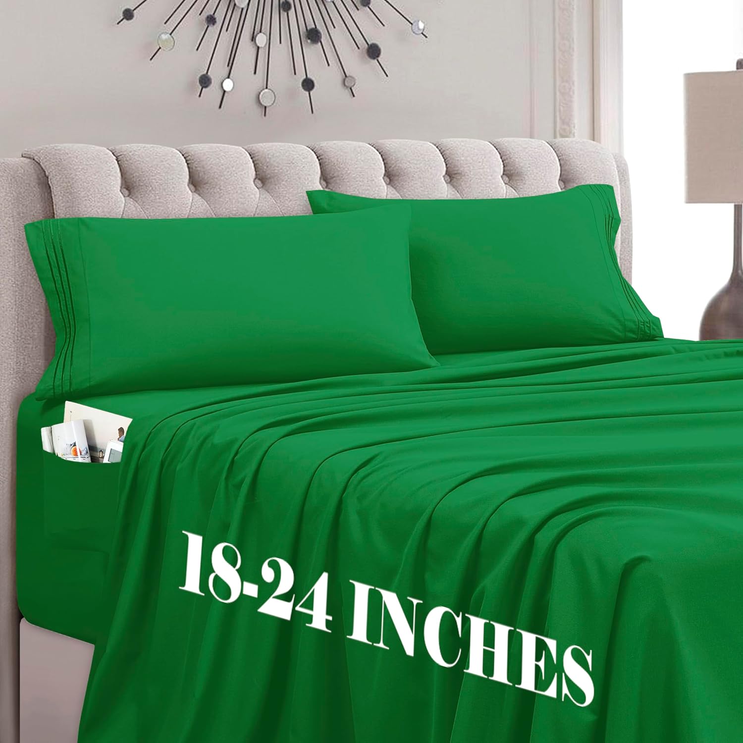 MocassiLuxuryBedding Mocassi Twin Size 4-Piece Bed Sheet Set - 1800 Hotel Quality Microfiber 18-24 Inches Extra Deep Pocket Fitted Sheet- L…