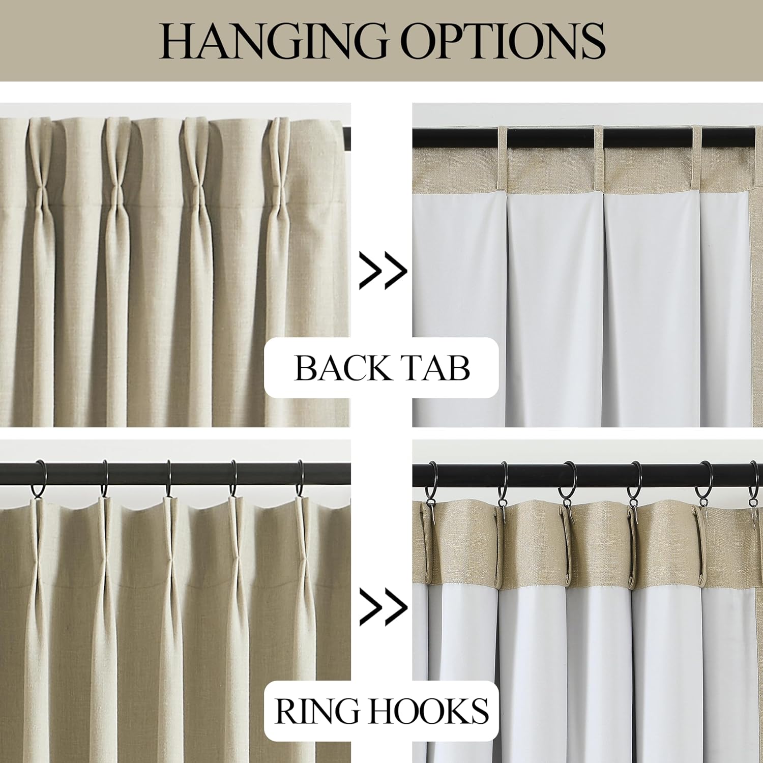 VisionHome Vision Home Sand Pinch Pleated Full Blackout Curtains Linen Blended Room Darkening Window Curtains 120 inch for Living Room Bedr…