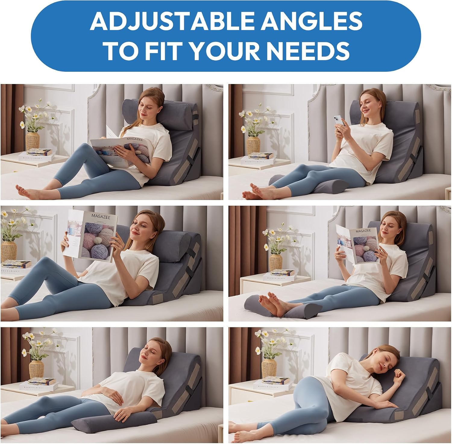 Ahpmeoa 3PCS Wedge Pillow Set for After Surgery, Back Pillow for Bed Sitting up, 10-in-1 Foam Wedge Pillow for Acid Reflux & Back, Post Su…