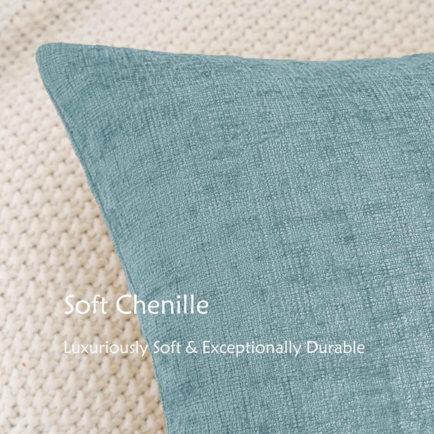 Hwy50 HWY 50 Smoky Blue Couch Pillow Covers 16x16 Inch Pack of 2, Soft Chenille Decorative Throw Pillow Cases Farmhouse for Sofa Living Roo…