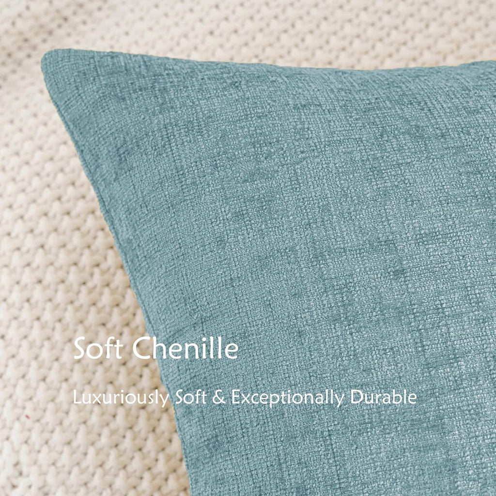 Hwy50 HWY 50 Smoky Blue Couch Pillow Covers 22x22 Inch Pack of 2, Soft Chenille Decorative Throw Pillow Cases Farmhouse for Sofa Living Roo…