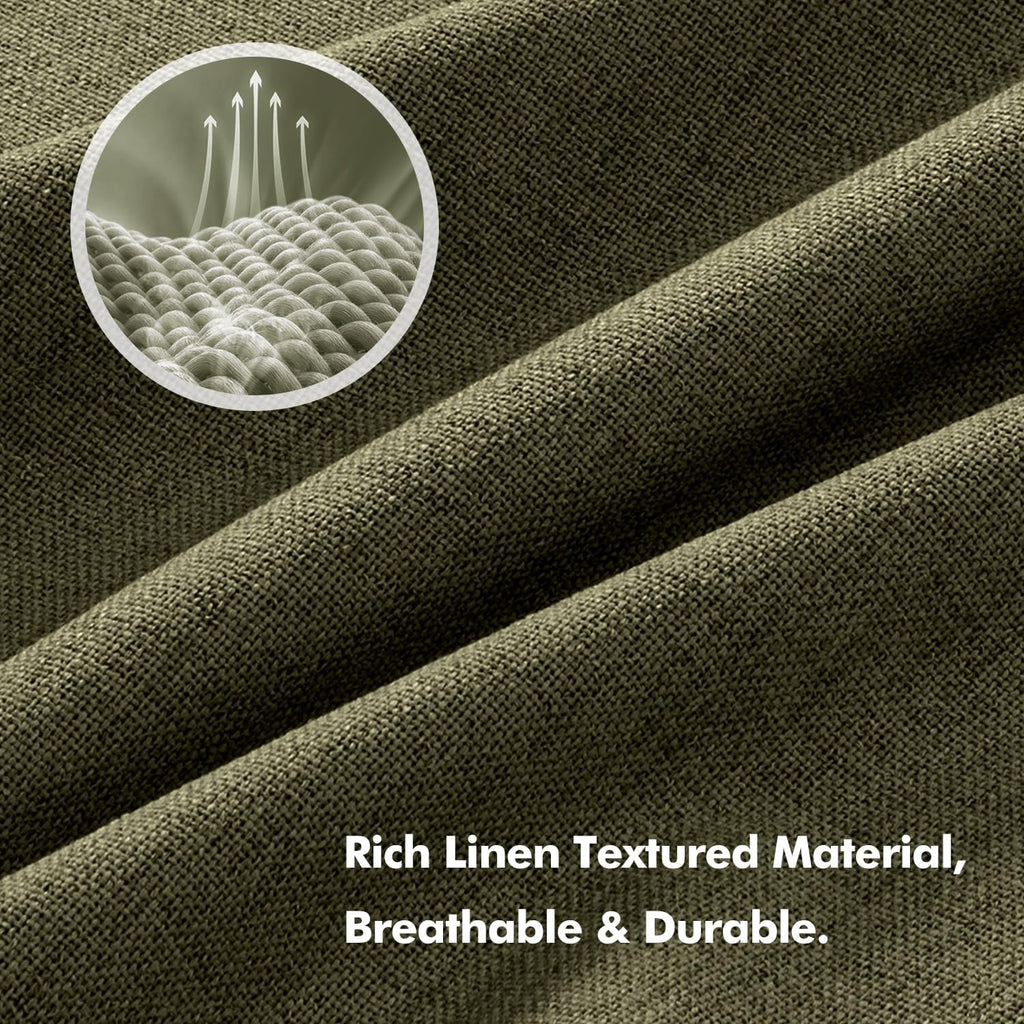 Miulee 100% Blackout Linen Curtains for Bedroom, Light Olive Green Solid Luxury Decor Thermal Insulation Room Darkening Drapes for Living R…